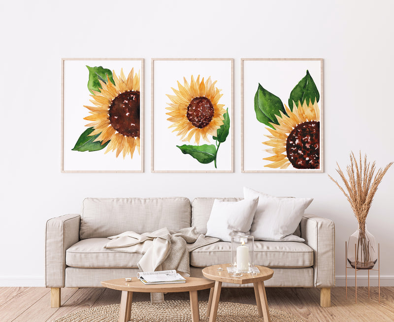 Set of 3 Sunflower Art Prints