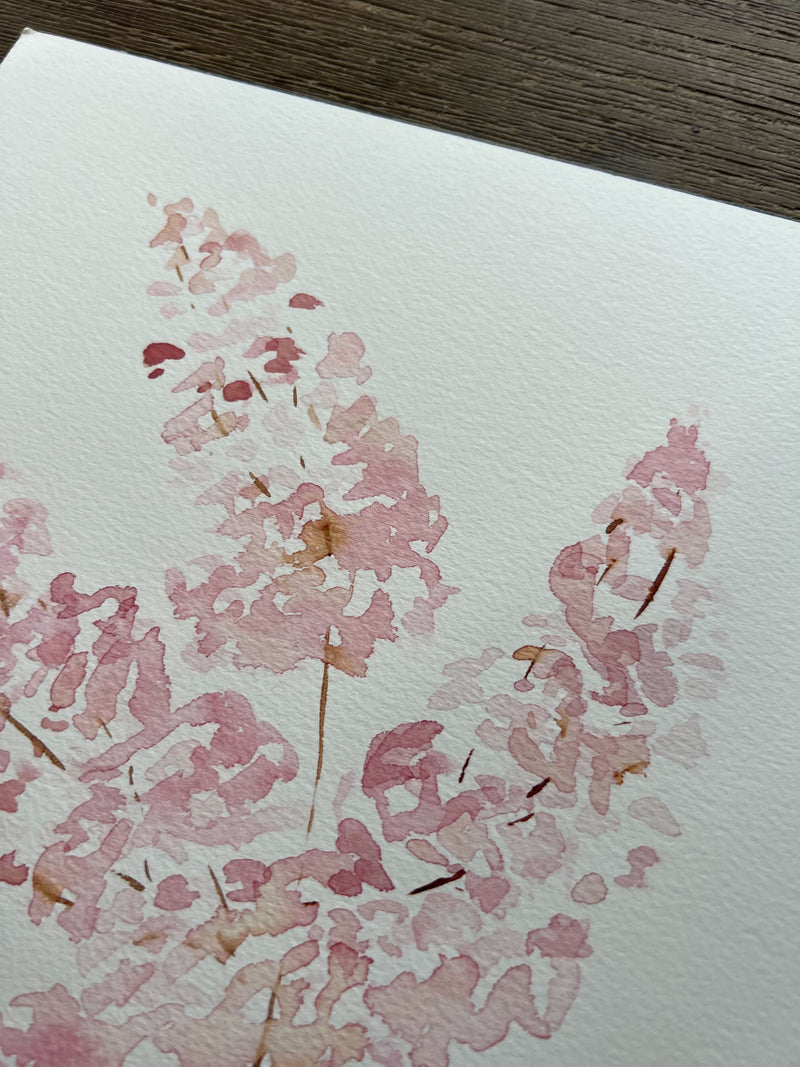 Original Pink Watercolour Paintings Set of 3 Baby's Breath 9 x 12 in