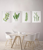 Green Kitchen Decor 4 Set Watercolour Herb and Leaf Canvasses and Prints