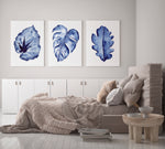 3 Set Blue Leaf Watercolour Canvasses and Prints