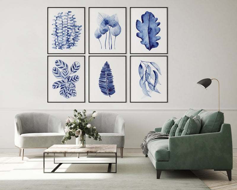 Set of 6 Blue Hamptons Canvasses and Prints Watercolour Wall Decor