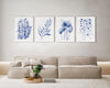 Set of 4 Blue Theme Leaf Decor Watercolour Canvasses and Prints