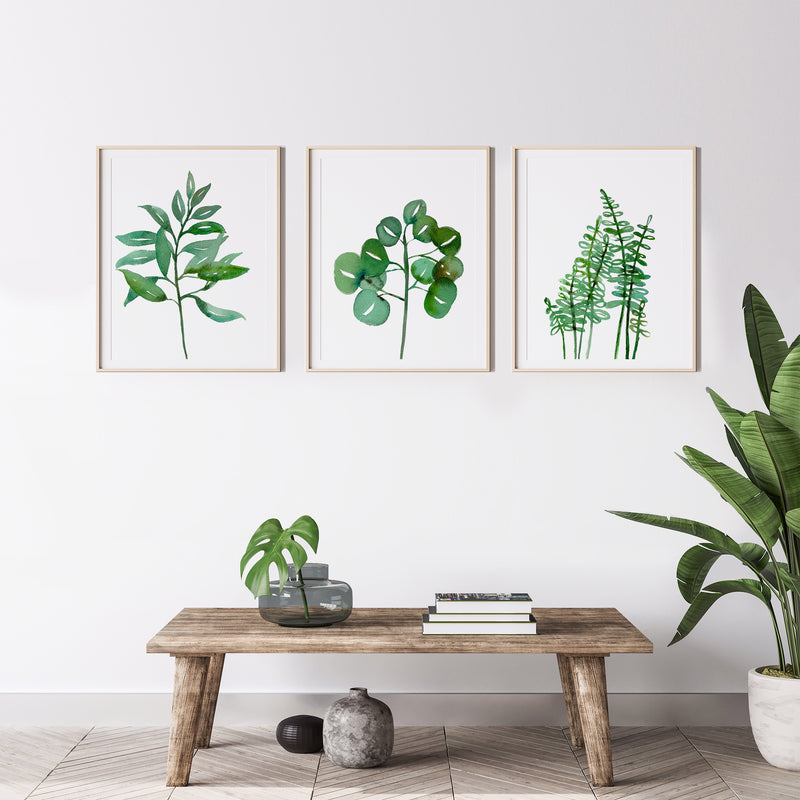 Watercolour Print Set of 3 Green Leaves