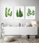 Set of 3 Fern Prints Green Watercolour Plant Art Living Room Wall Decor