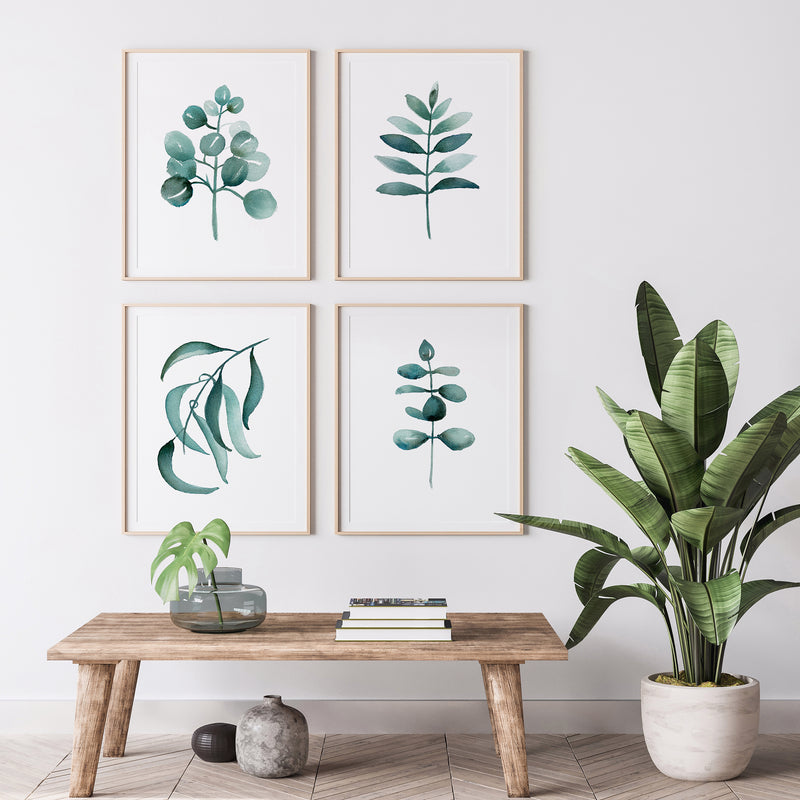 Blue Green Gum Leaf Print Set of 4