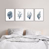 Set of 4 Grey Coral Blue Coastal Prints