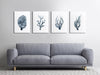 Set of 4 Grey Coral Blue Coastal Prints