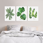 Tropical Plant Print Set of 3 Green Art Decor Botanical Watercolour Leaf Designs