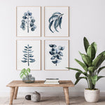 Blue Grey Eucalyptus Leaf Print Set of 4