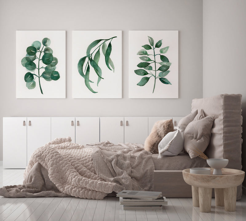 Set of 3 Green Watercolour Eucalyptus Prints