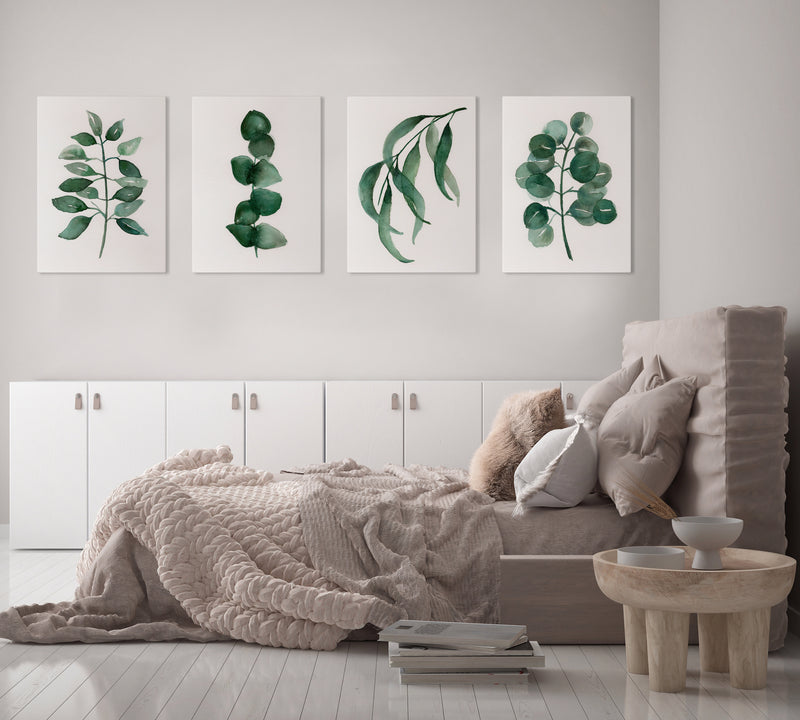 Green Watercolour Eucalyptus Print Set of 4