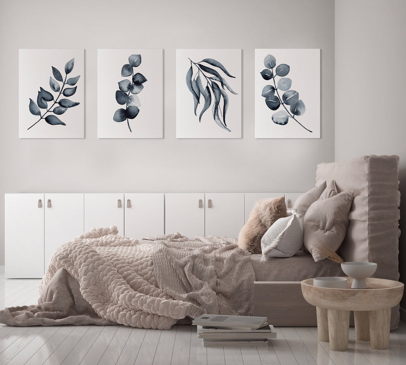 Botanical Gum Leaf Grey Watercolour Print Set of 4