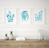 Blue Watercolour Leaf Wall Art Print Set of 3