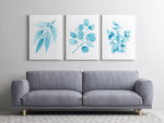 Set of 3 Blue Gum Leaf Watercolour Wall Art Print Set