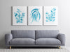 Blue Watercolour Leaf Wall Art Print Set of 3