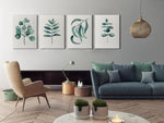 Blue Green Gum Leaf Print Set of 4