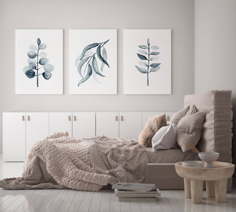 Grey Eucalyptus Leaf Print Set of 3