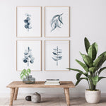 Set of 4 Grey Eucalyptus Leaf Print Set