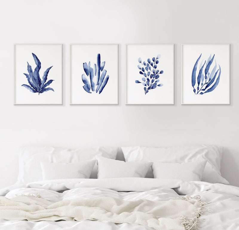 Blue Sea Corals Watercolour Art Prints Set of 4