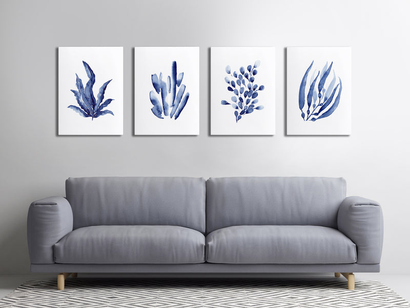 Blue Sea Corals Watercolour Art Prints Set of 4