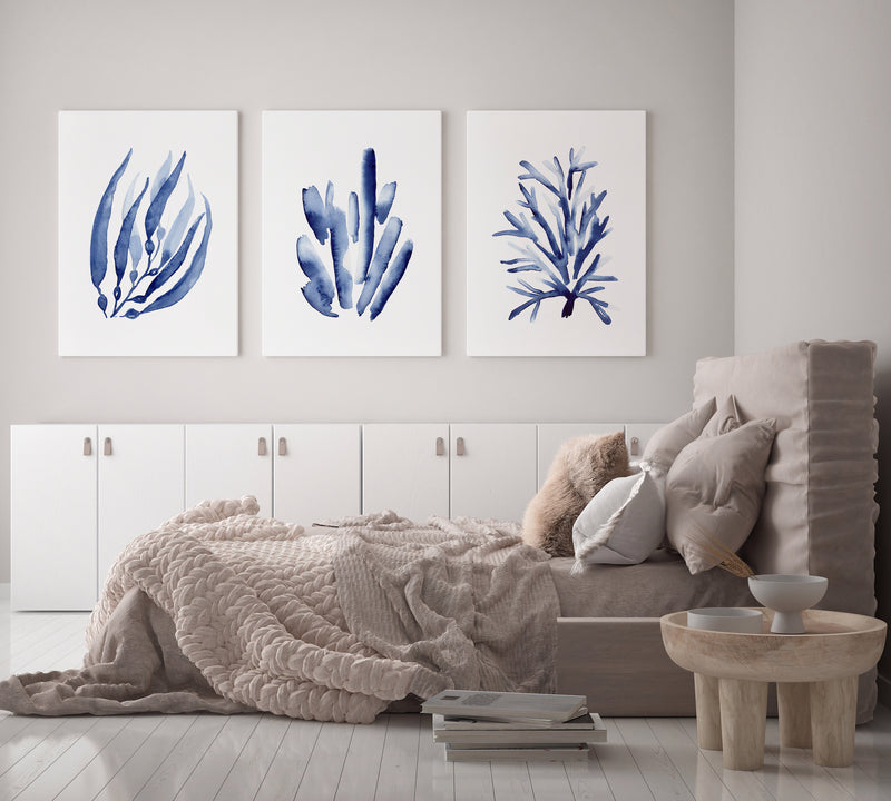 Set of 3 Blue Coral Coastal Watercolour Art Prints