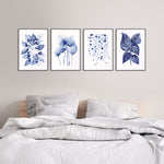 Set of 4 Blue Leaf Paintings Canvasses + Prints