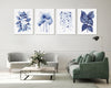 Set of 4 Blue Leaf Paintings Canvasses + Prints