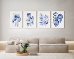 Homalomena + Philodendron Hope + Small Leaved + Monstera Set of 4 Blue Hamptons Canvasses and Prints