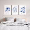 Set of 3 Blue Watercolour Hamptons Canvasses + Prints Homalomena + Nicholii + Silver Dollar