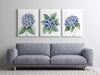 Hydrangea Wall Print Set of 3 Modern Blue Hamptons Wall Art Decor