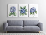 Hydrangea Wall Print Set of 3 Modern Blue Hamptons Wall Art Decor