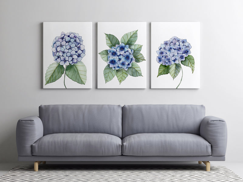 Hydrangea Wall Print Set of 3 Modern Blue Hamptons Wall Art Decor