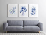 Blue Hamptons Wall Art Decor Watercolour Print Set of 3 Olive Eucalyptus Homalomena