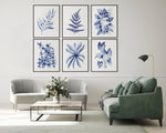 6 Set Blue Leaf Paintings Olive + Silver Fern + Heart Leaf + Baby Blue + Birds Nest + Philodendron Hope Canvasses and Prints Lounge Decor