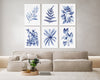 6 Set Blue Leaf Paintings Olive + Silver Fern + Heart Leaf + Baby Blue + Birds Nest + Philodendron Hope Canvasses and Prints Lounge Decor