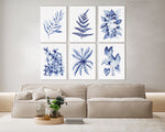 6 Set Blue Leaf Paintings Olive + Silver Fern + Heart Leaf + Baby Blue + Birds Nest + Philodendron Hope Canvasses and Prints Lounge Decor