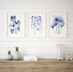 Set of 3 Blue Watercolour Prints Hamptons Coastal Decor Wall Art Philodendron + String of Pearls + Homalomena