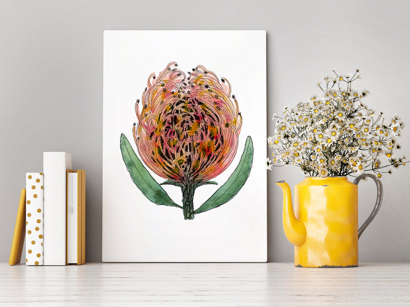 Orange Pincushion Protea Wall Art Print