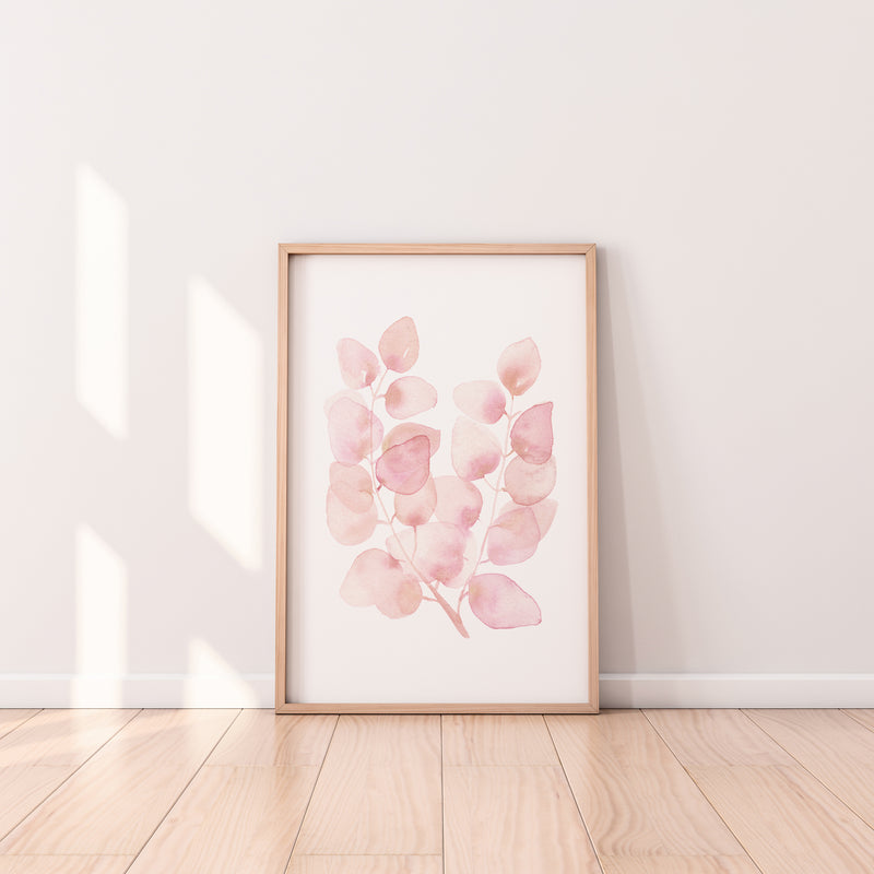 Pink Nursery Watercolour Art Eucalyptus Leaf Art Print (2)