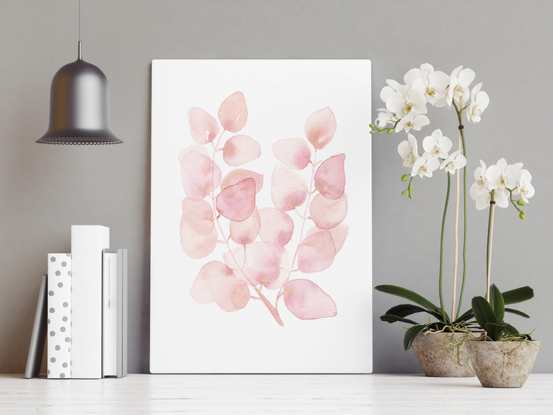 Pink Nursery Watercolour Art Eucalyptus Leaf Art Print (2)