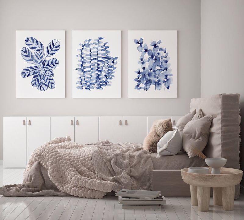 Prayer Plant + Boston Fern + Baby Blue Interior Hamptons Style Art Prints and Canvasses