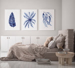 3 Set Blue Watercolour Paintings Botanical Lounge Artwork