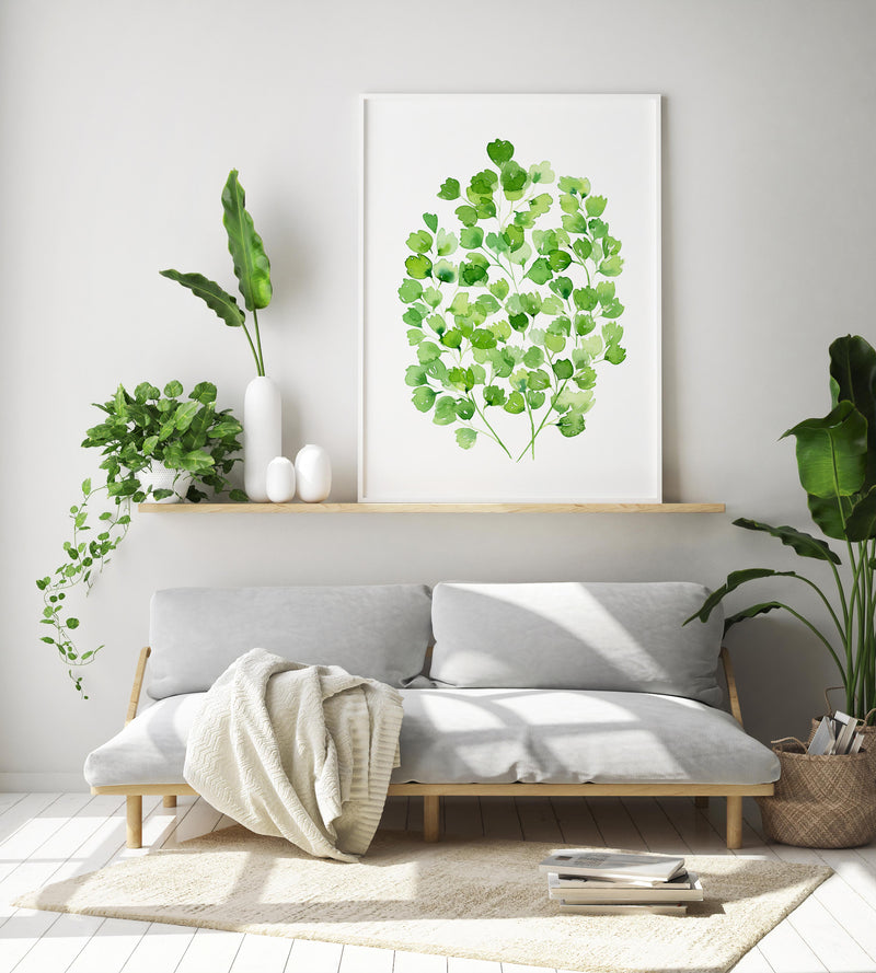 Fern Watercolour Print Maidenhair Fern Green Wall Art Decor